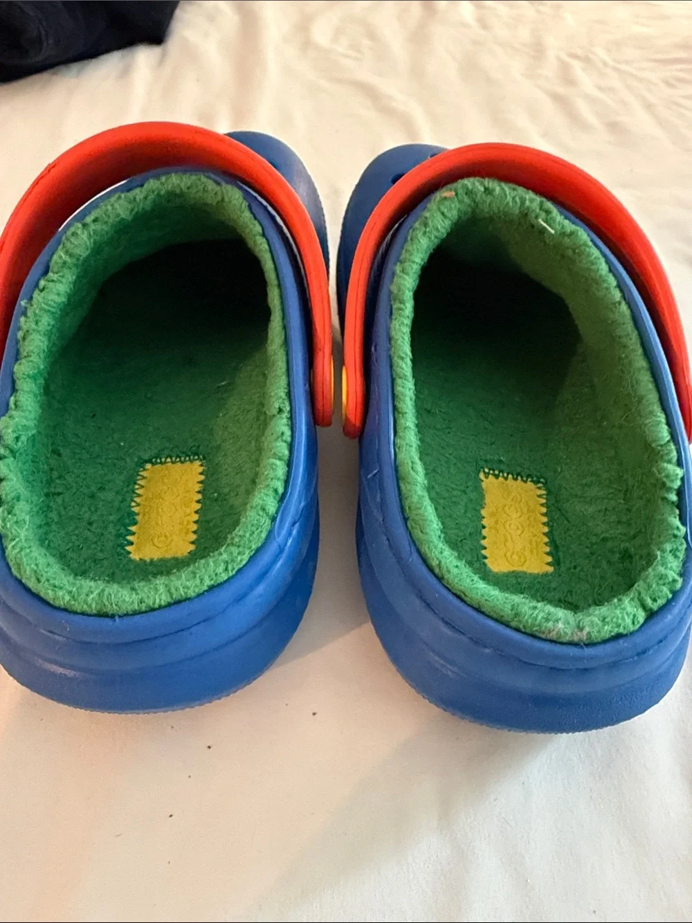 CROCS Kids Blue Clogs with Red Strap and Green Lining